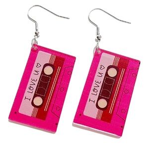 Valentine's Day Earrings Love Wooden cassette tape (new)